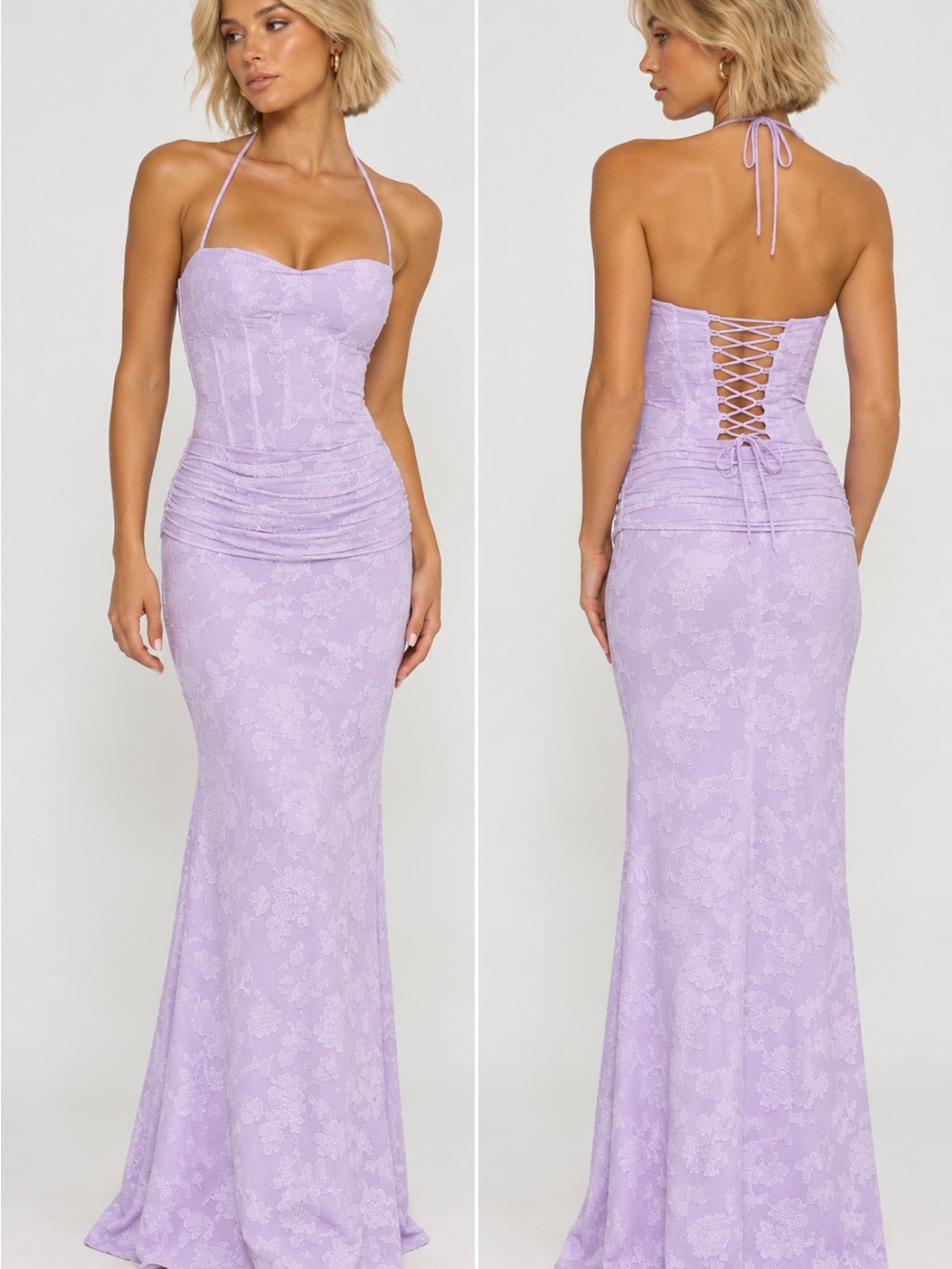 Princess Polly Lavender Halter Lace-Up Back Maxi Gown